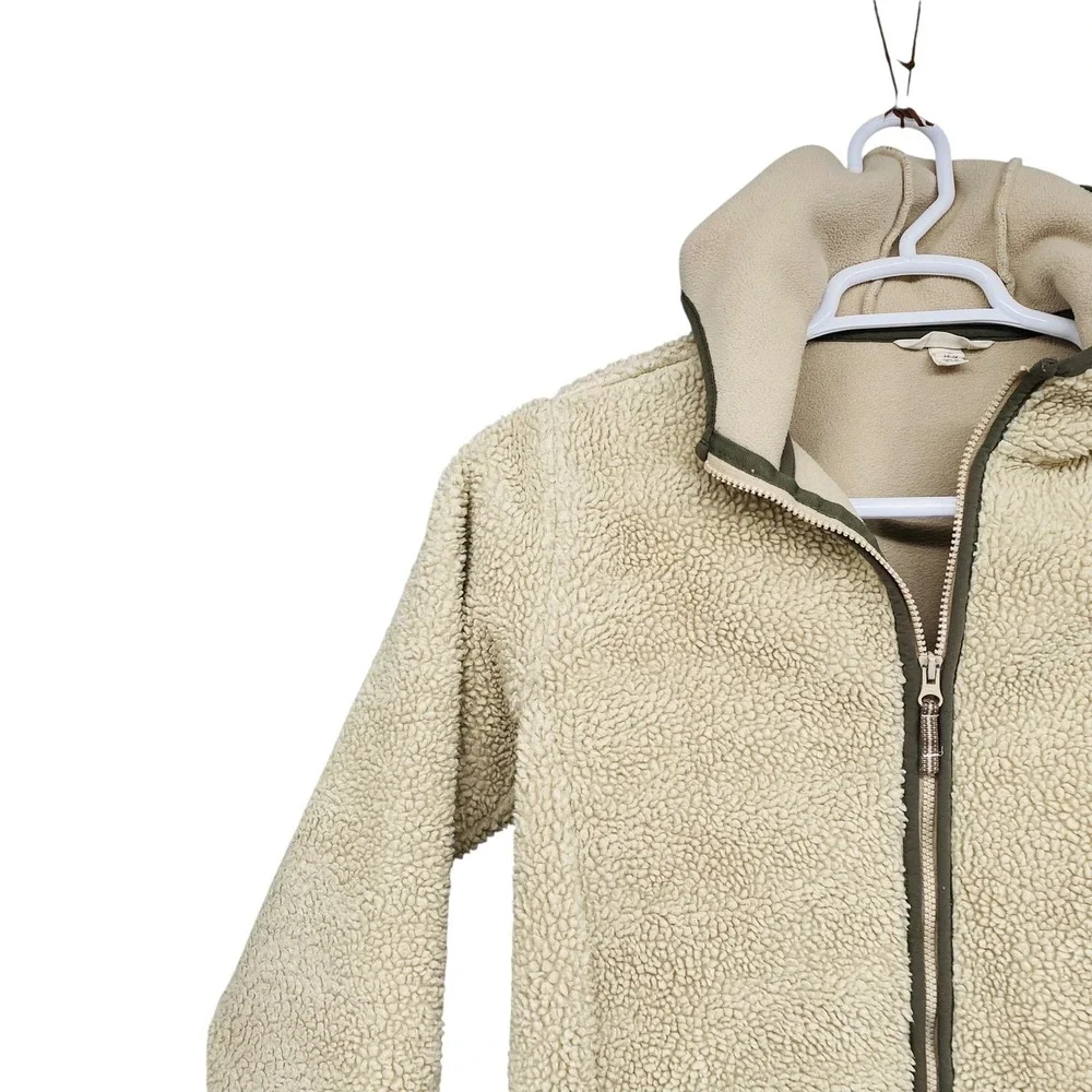 Lands End Kids Sherpa Fleece Hooded Jacket Beige Tan Full‎ Zip Size L 14-16